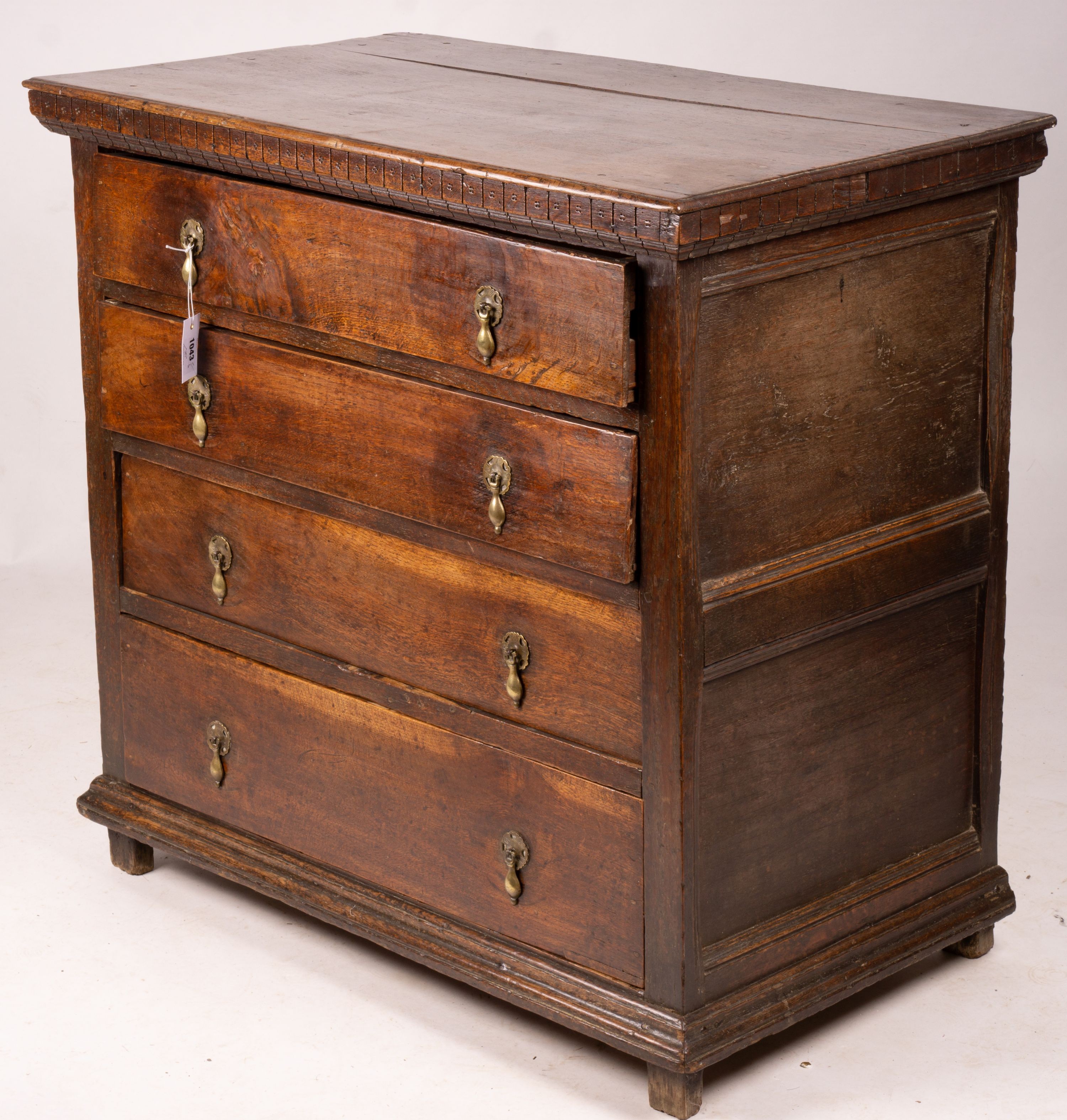 A 17th / late 18th century four drawer chest, length 100cm, depth 57cm, height 94cm